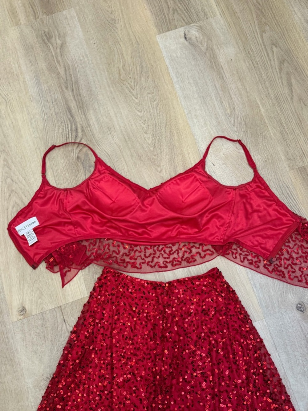 Ashley Lauren Red Sequin Two-Piece Cocktail Set - Picture 7 of 8